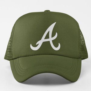 NEW Atlanta Braves A Letter Logo Foam Trucker Mesh Snapback Hat OLIVE